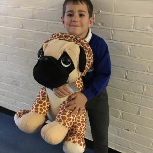 Well done to Alex who is the winner of our 'Name the Teddy' challenge at St. George's. The children all chose a name, which was then randomly drawn from a hat. Alex named his cute pug 'Giraffie'!